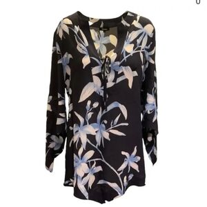 Escada 100% silk v-neck tie front floral tunic EU 42